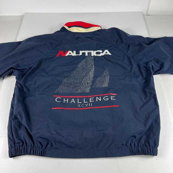 VTG Nautica Challenge Jacket Medium Blue Faded 1/4 Zip Pullover Windbreaker - Picture 10 of 16
